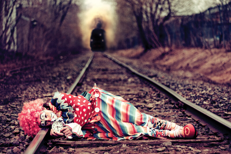 Clown on Train Tracks — Red