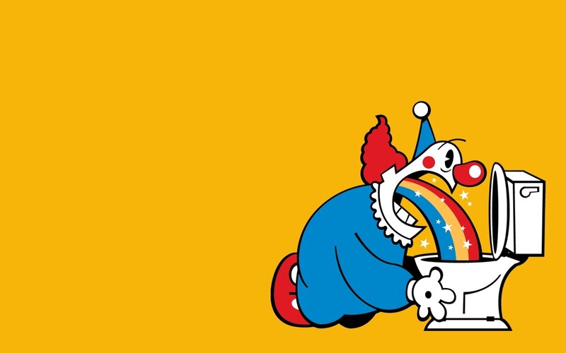 Clown Vomiting Rainbow — Yellow, Absurd, Vector Art