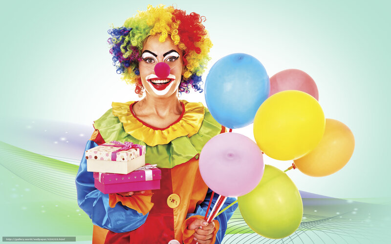 clown with balloons and gifts