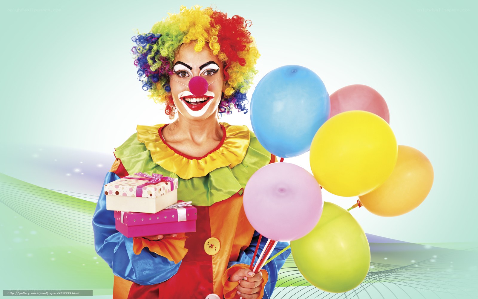 clown with balloons and gifts