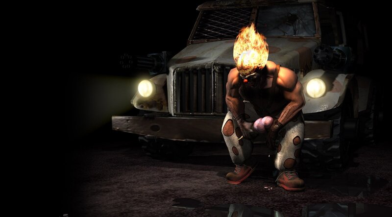 clown with burning head