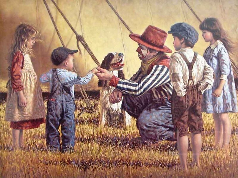 Clown with Dog and Children