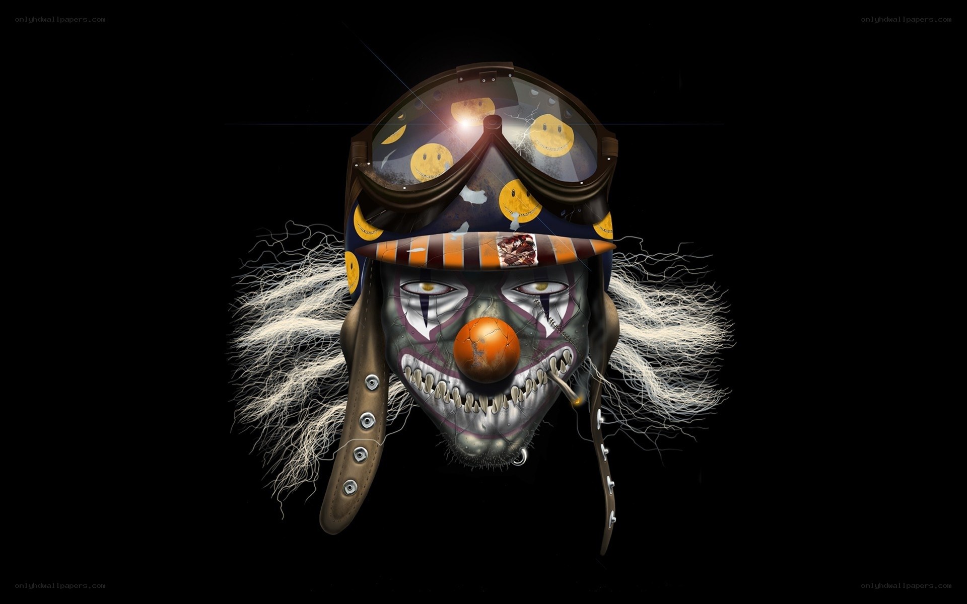 clown with goggles and helmet