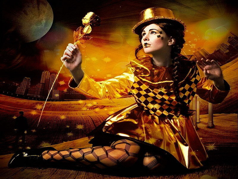 clown with golden rose