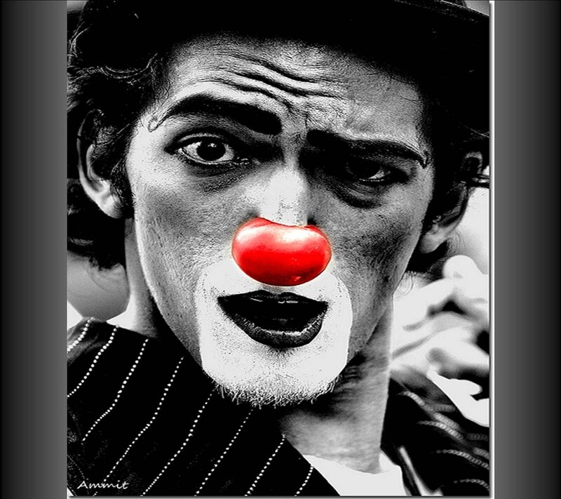 Clown with Red Nose — Black, Dramatic