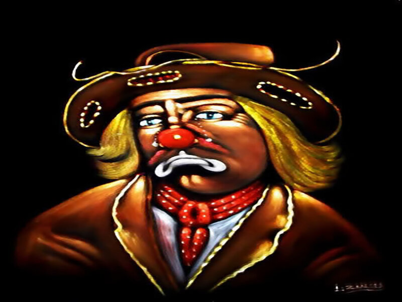 Clown with Red Nose — Brown, Dramatic, Painting