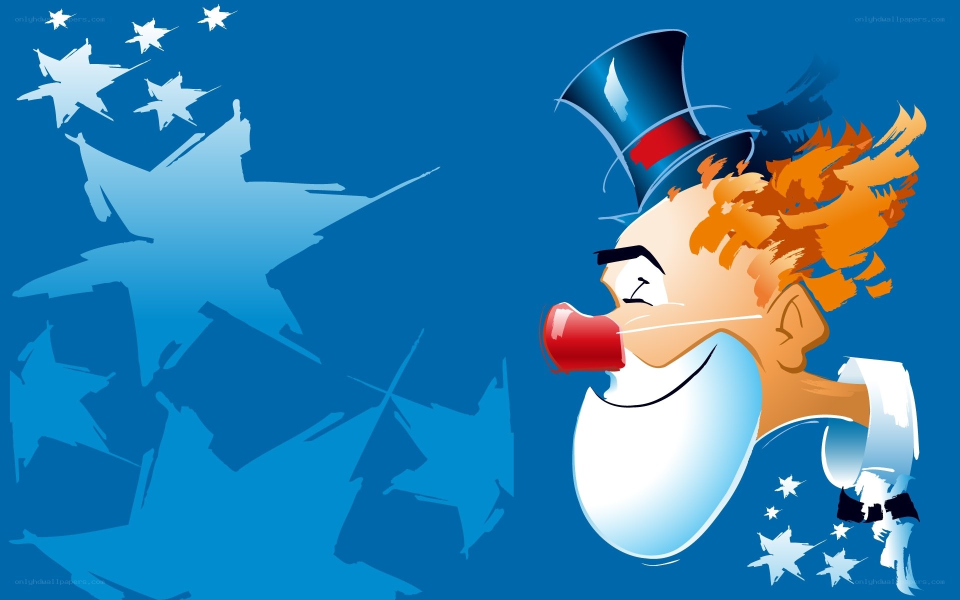 clown with top hat and stars