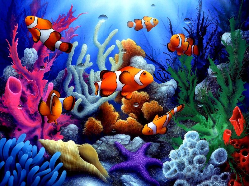 Clownfish in Coral Reef — Blue, Vibrant, Digital Art