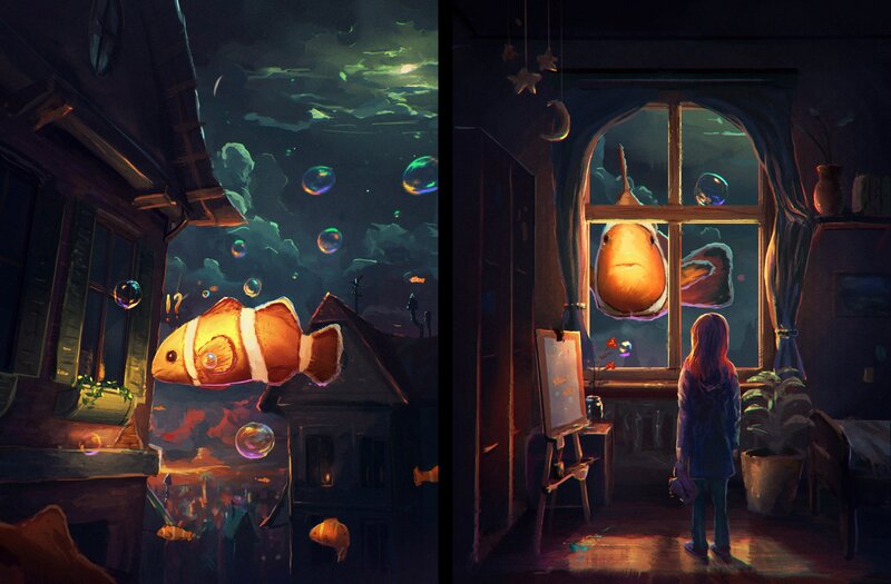 Clownfish in Night Sky