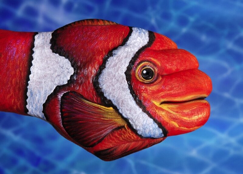 Clownfish Painted on Hand — Red