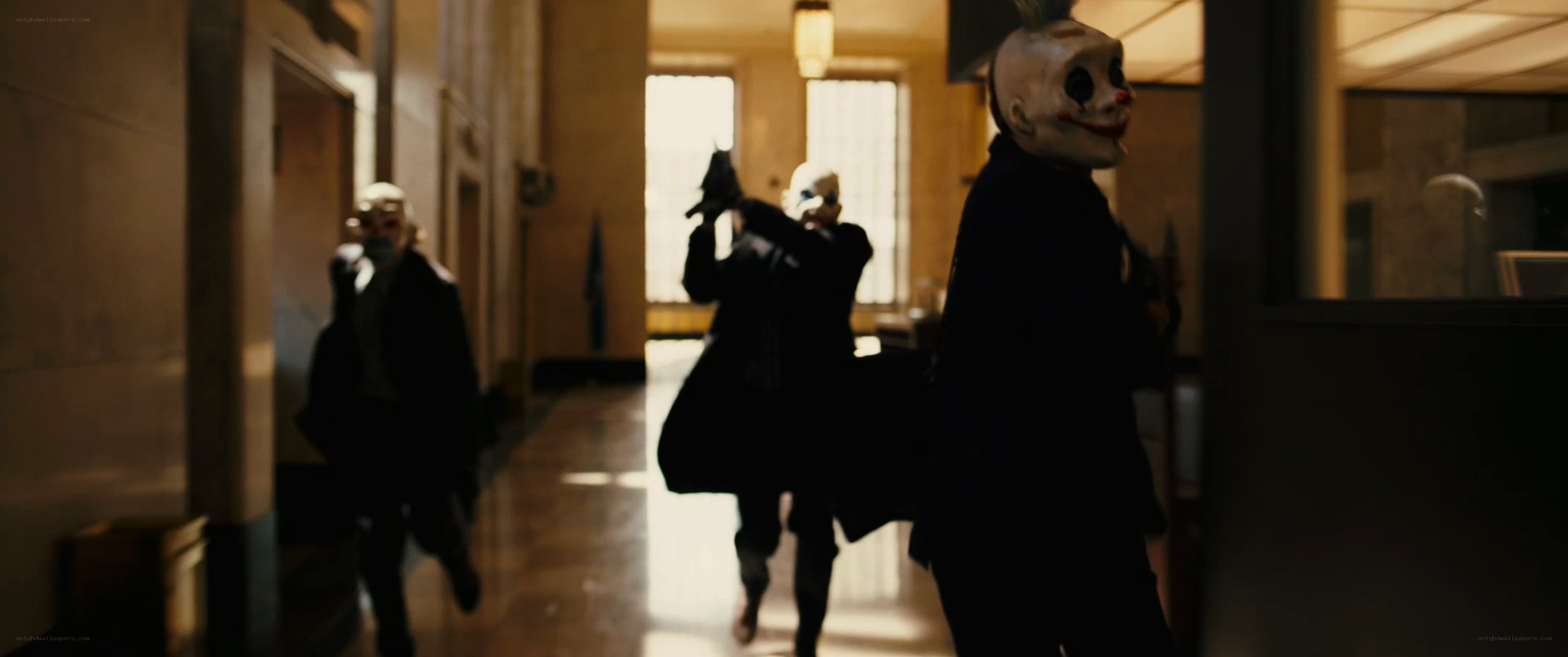 clowns in a hallway