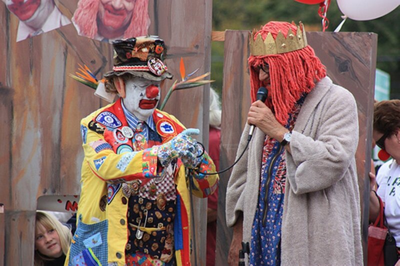 Clowns on a parade float