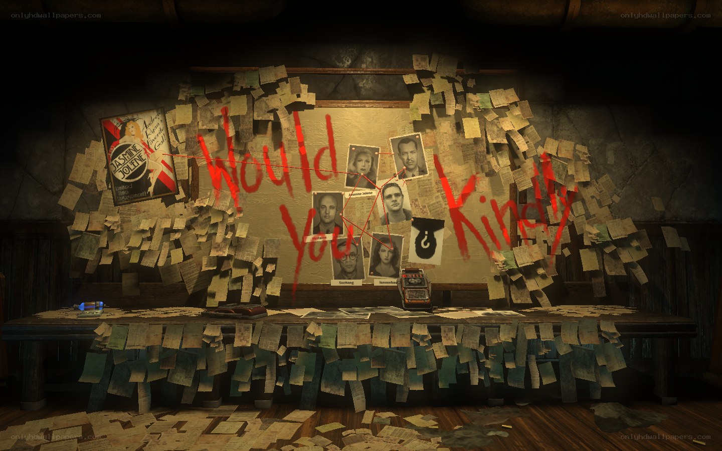 clue board with photos
