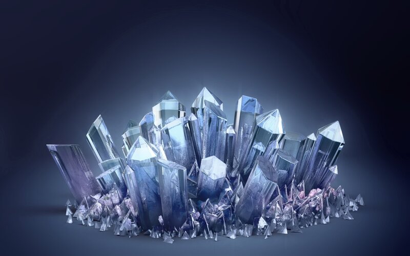 Cluster of Blue Crystals — Dramatic, 3d Render, Light, Dark Background