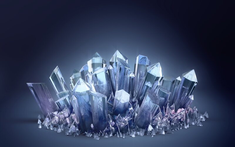 Cluster of Blue Crystals — Dramatic, 3d Render, Light
