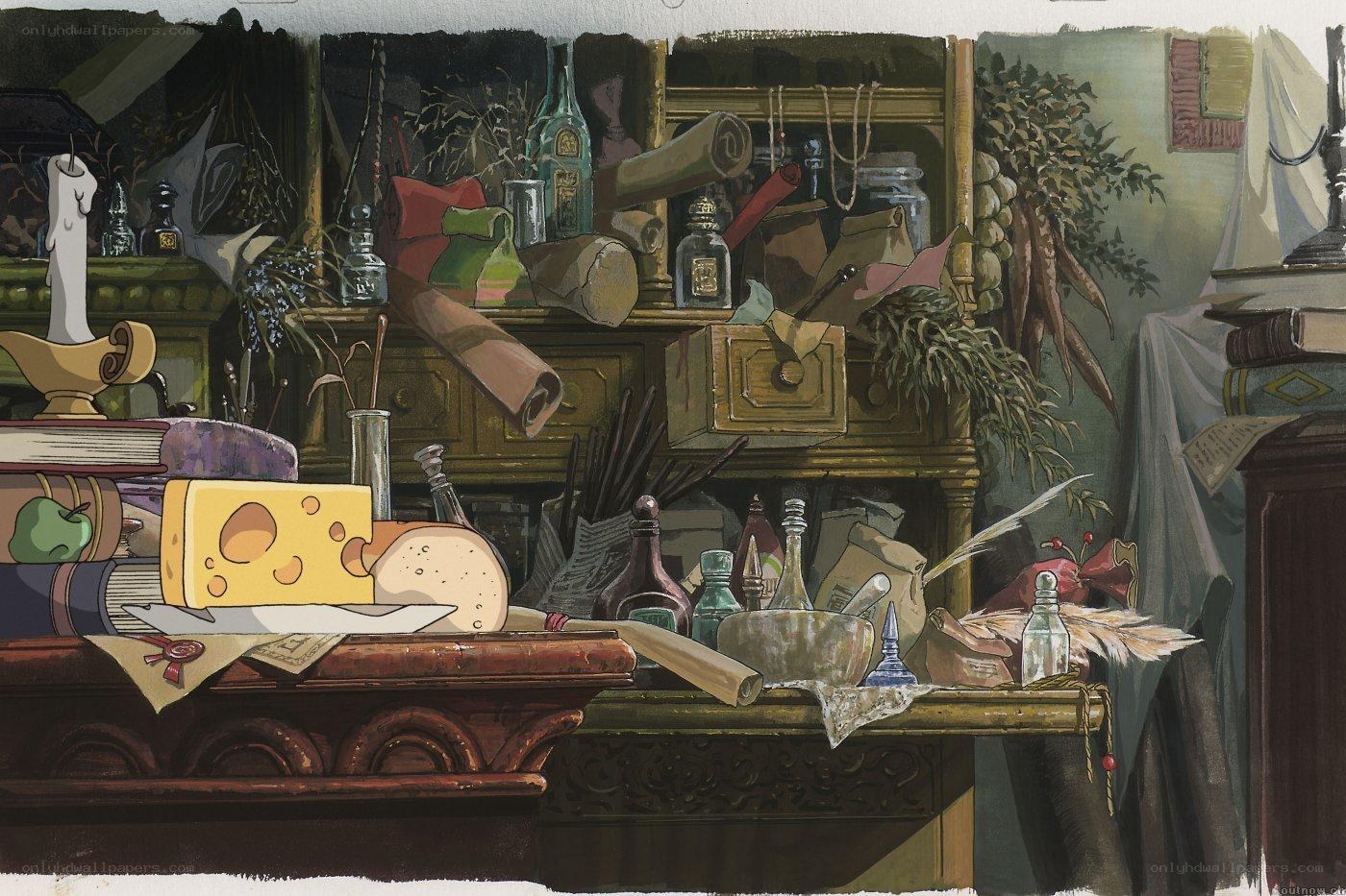 cluttered alchemist's workshop