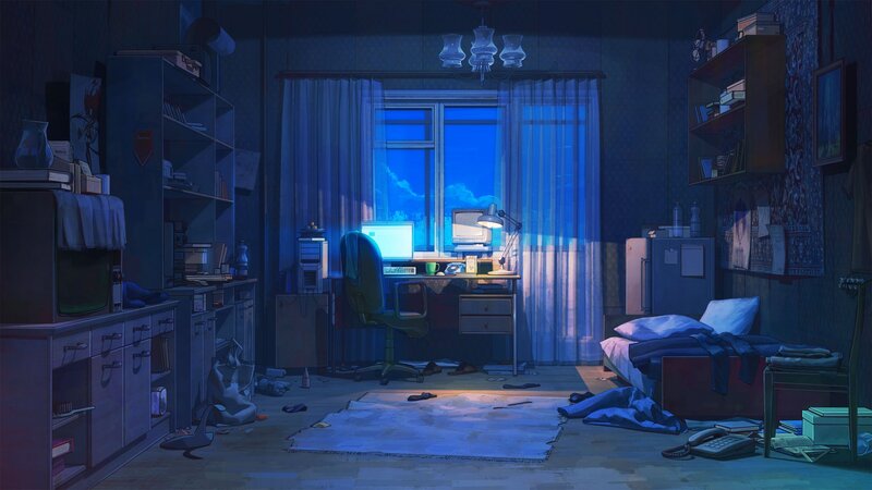 Cluttered Bedroom at Night
