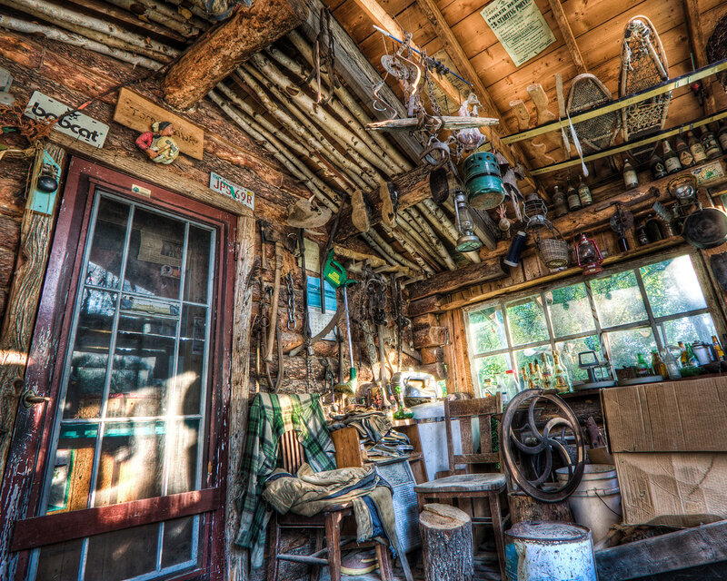 cluttered cabin interior