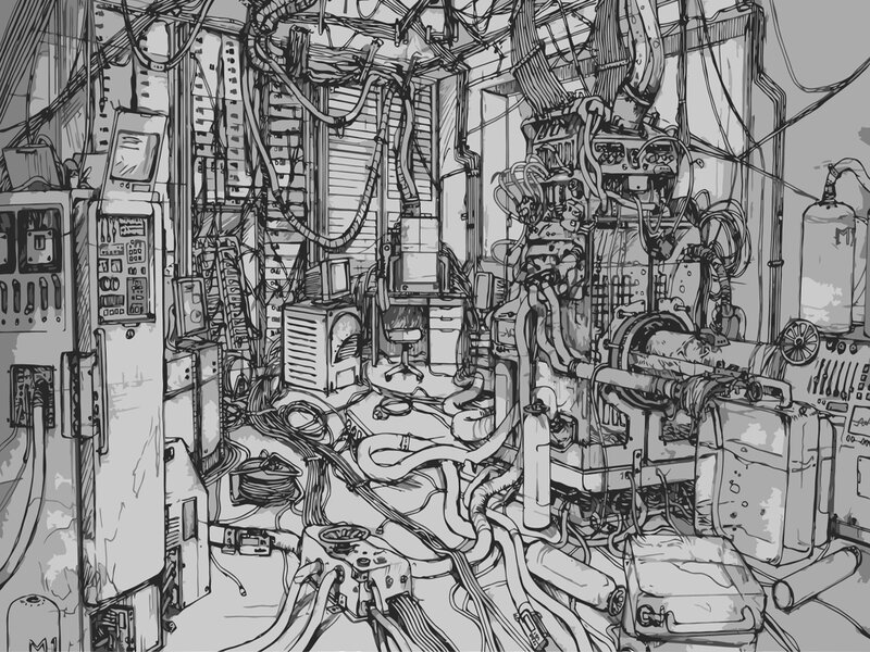 cluttered machine room