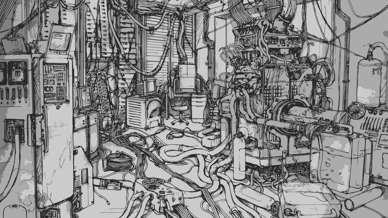 Cluttered Machine Room — Black