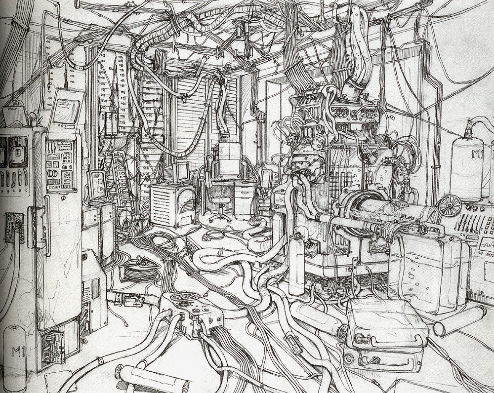 cluttered mechanical workshop