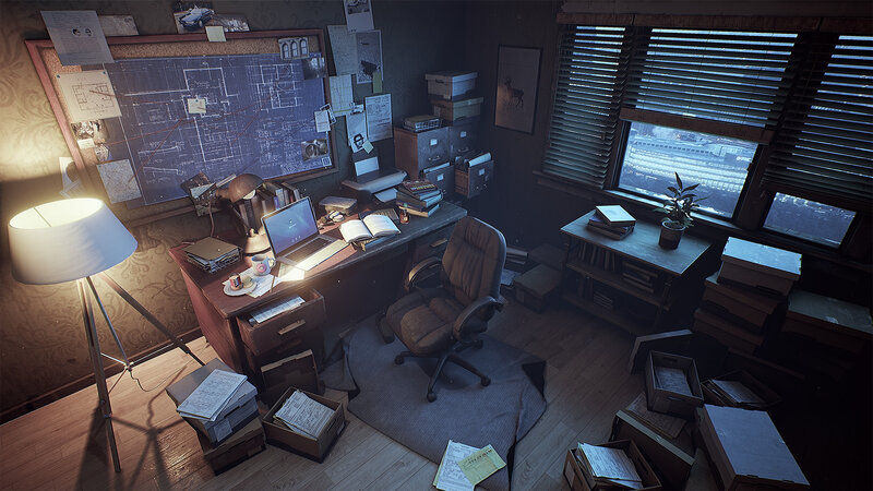 Cluttered Office Workspace — Brown