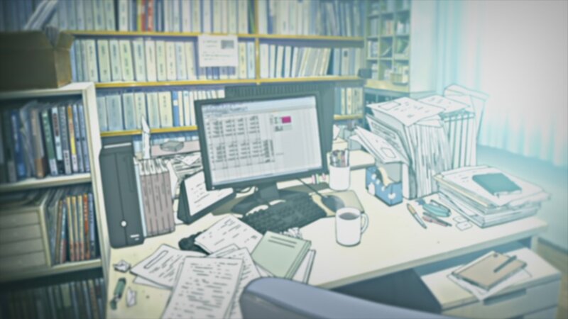 cluttered office workspace
