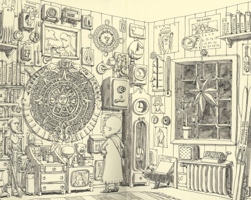 cluttered room with artifacts