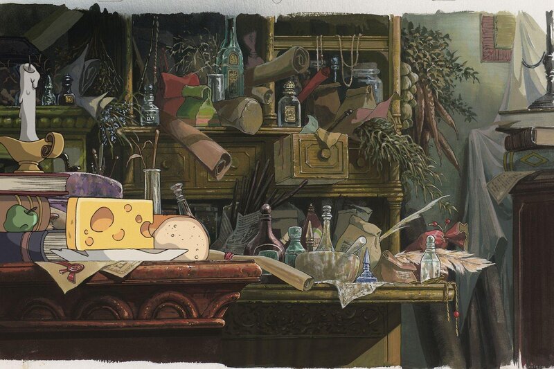 Cluttered Table with Cheese