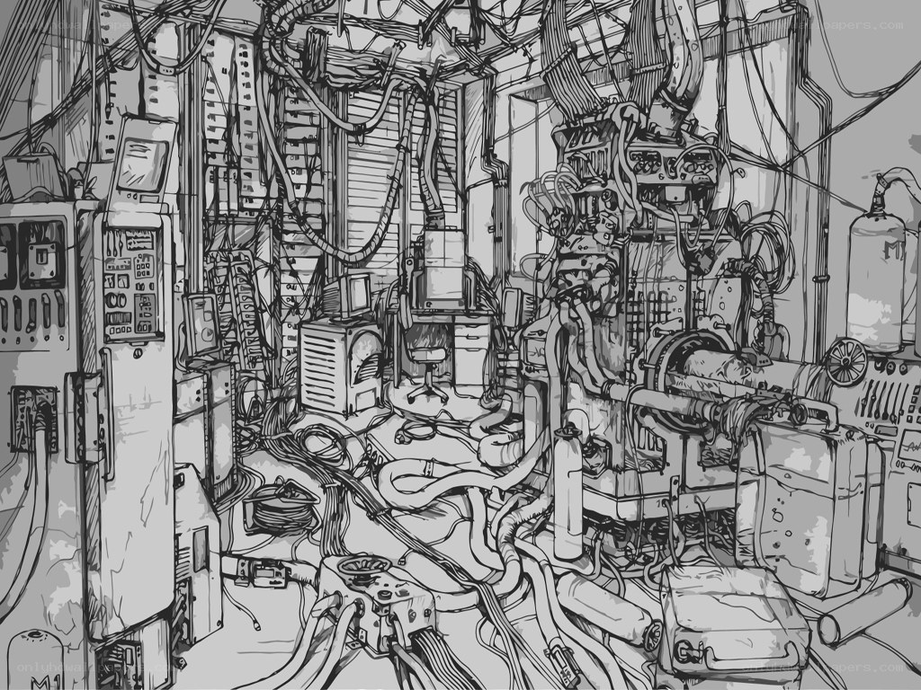 cluttered tech workshop