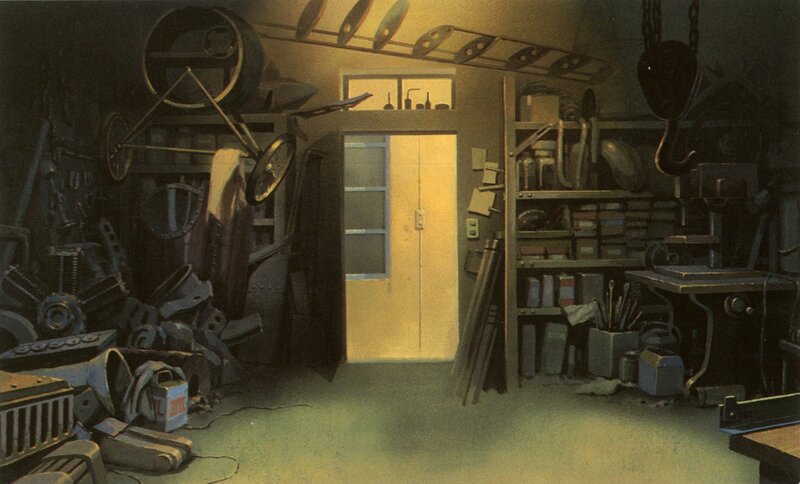 cluttered workshop interior