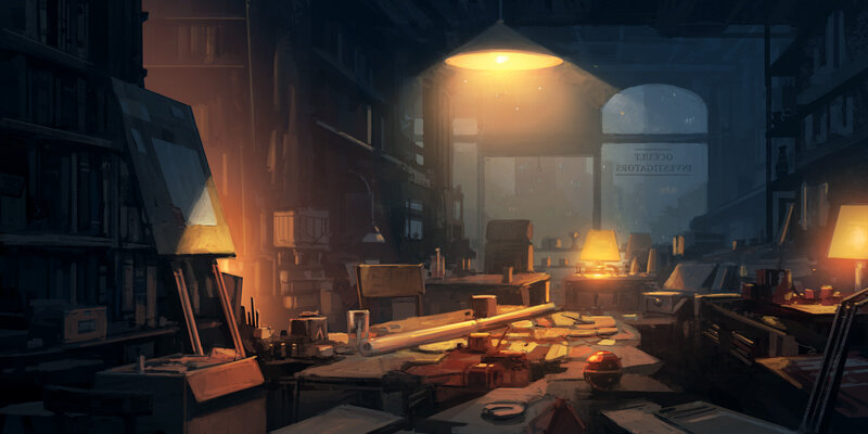 Cluttered Workshop Interior — Yellow