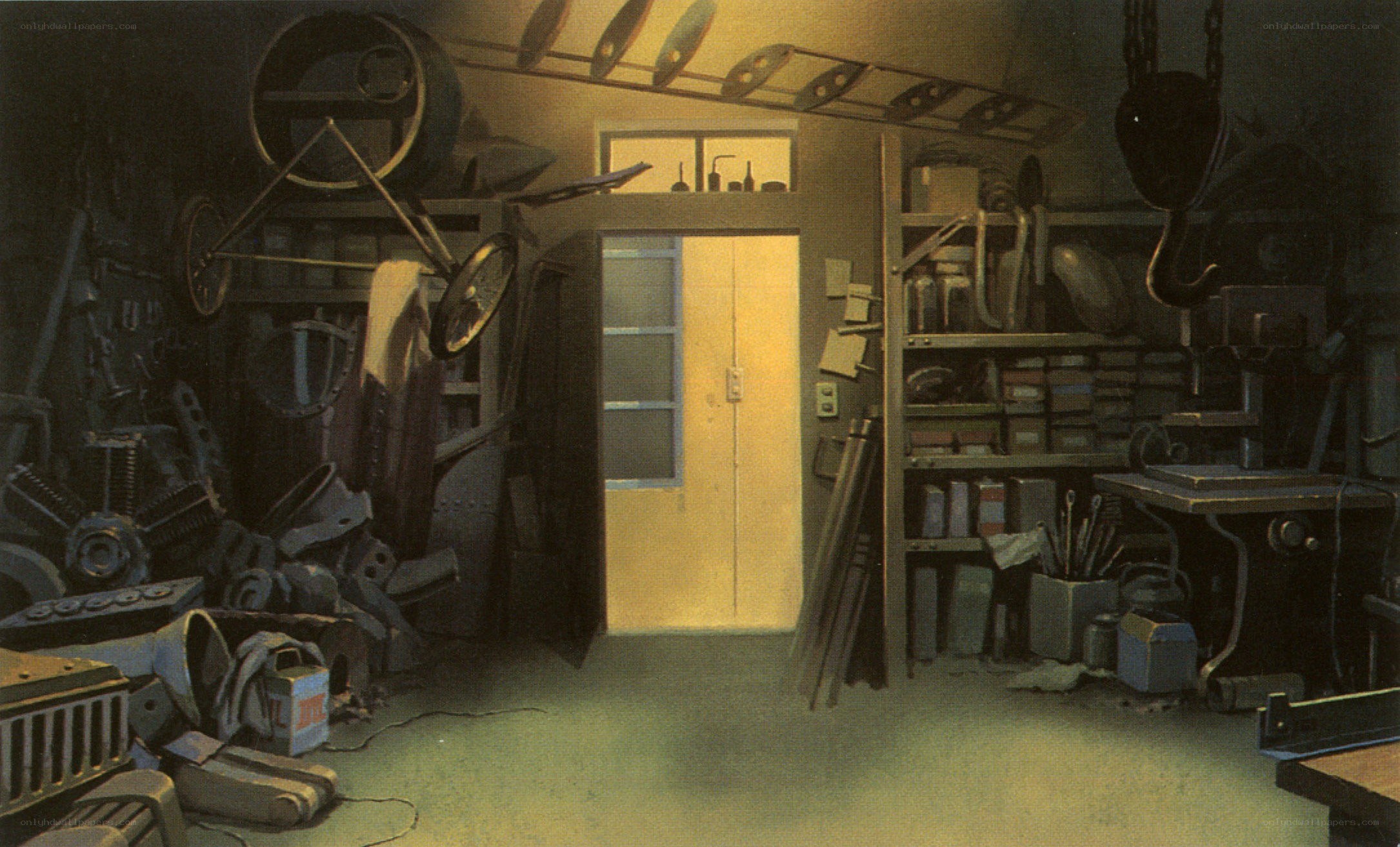 cluttered workshop interior
