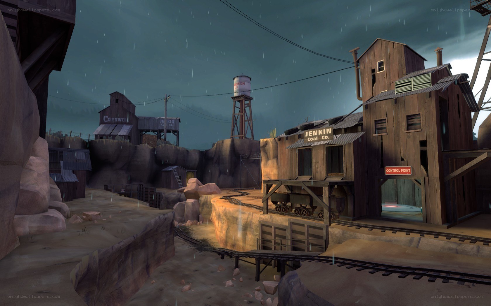 coal mine town at night