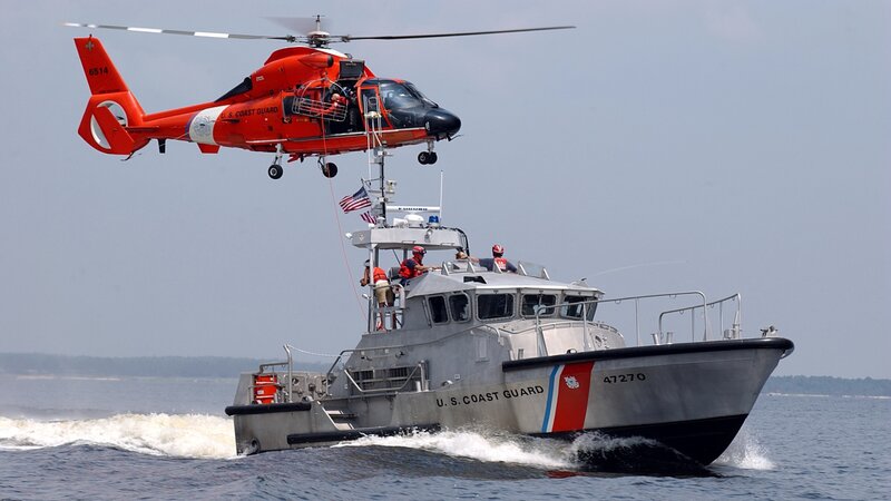 Coast Guard Helicopter and Boat — Gray