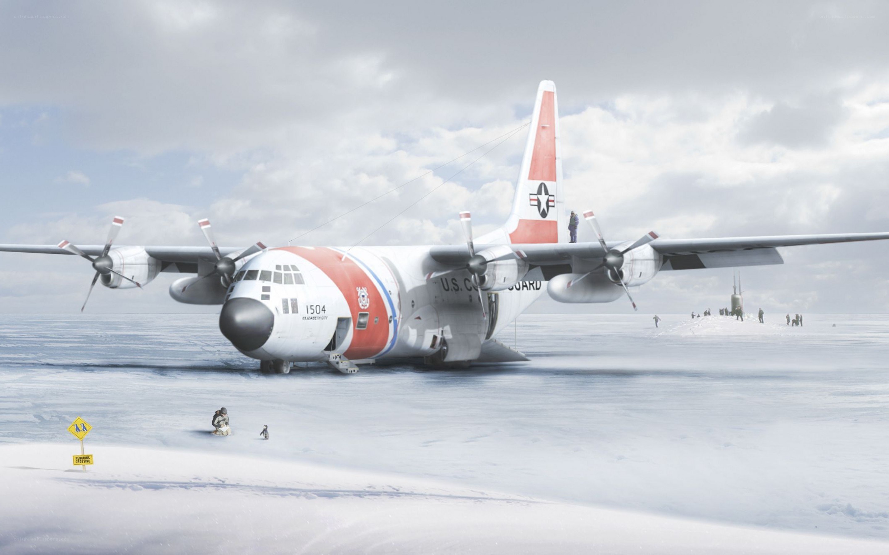 Coast Guard plane on ice