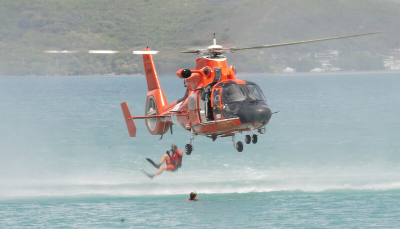 Coast Guard rescue helicopter in action