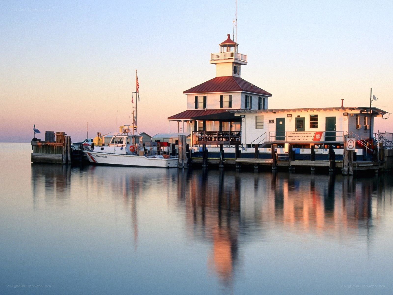 Coast Guard station at dusk