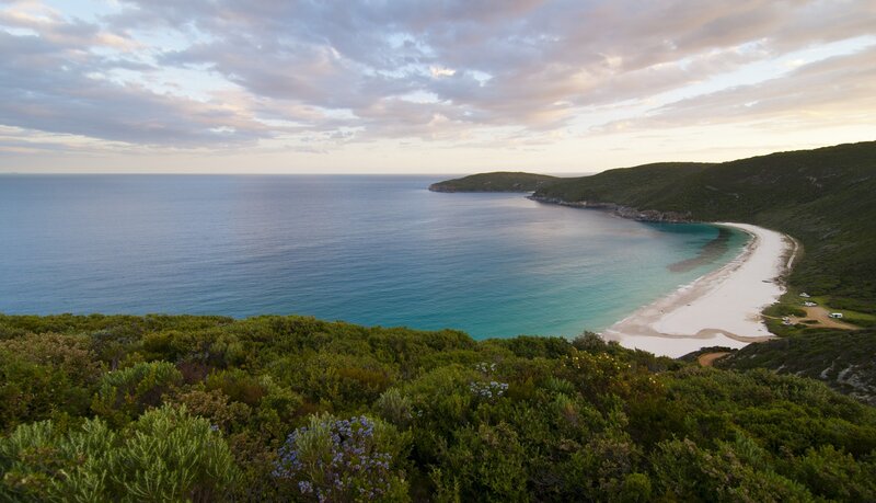 coastal bay at sunset