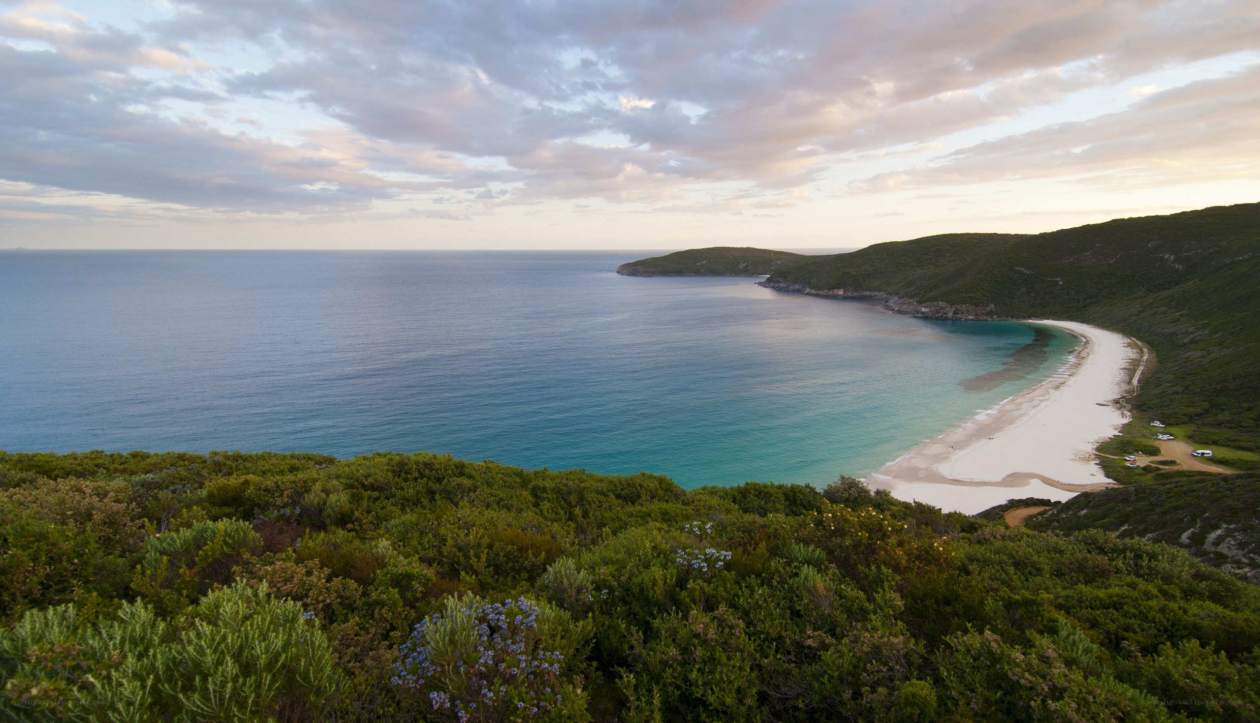 coastal bay at sunset