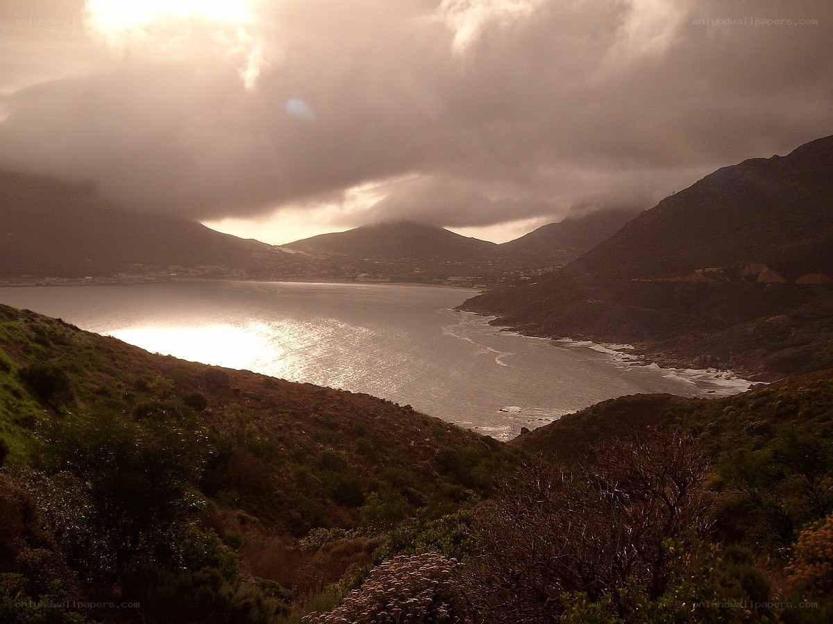 coastal bay at sunset