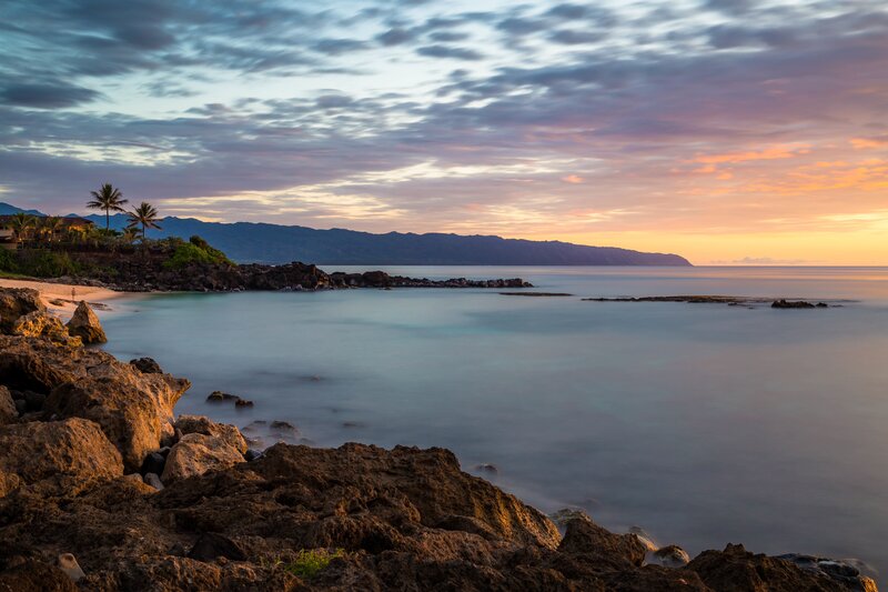 Coastal Bay at Sunset — Blue, Serene, Photograph