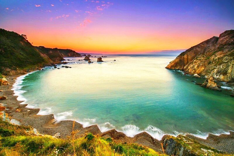 Coastal Bay at Sunset — Blue, Serene
