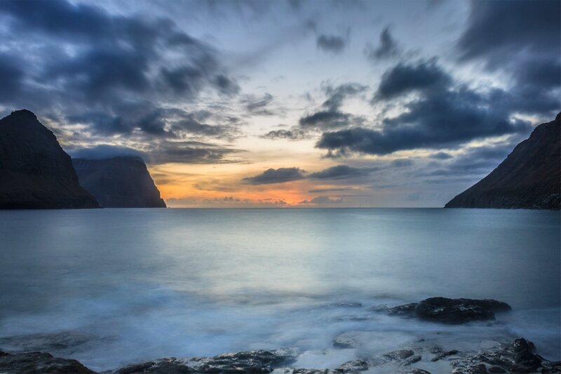 Coastal Bay at Sunset — Blue