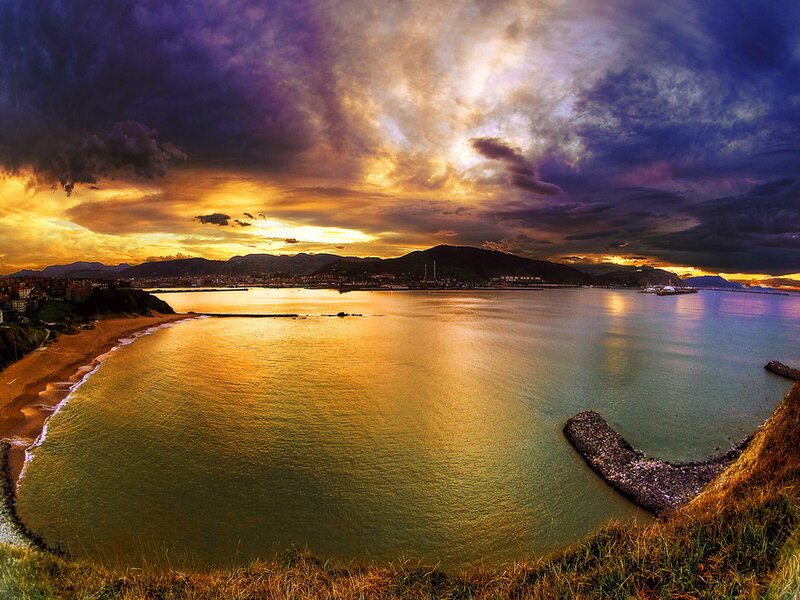 Coastal Bay at Sunset — Gold