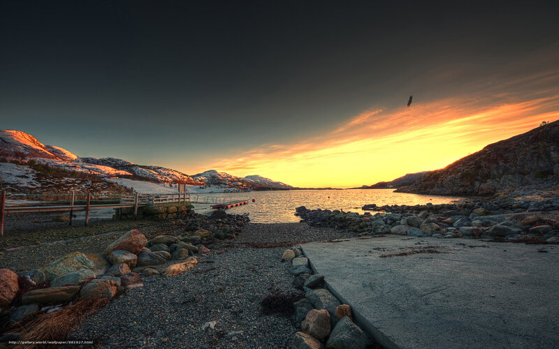 Coastal Bay at Sunset — Orange, Dramatic, Photograph