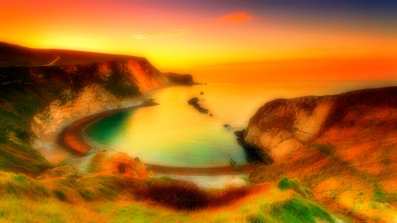 Coastal Bay at Sunset — Orange, Dramatic