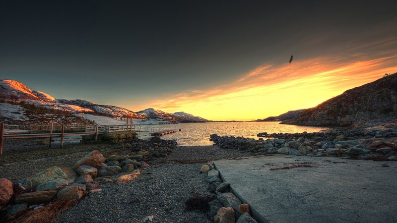 Coastal Bay at Sunset — Orange, Serene