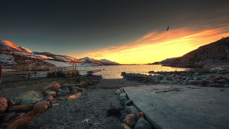 Coastal Bay at Sunset — Orange
