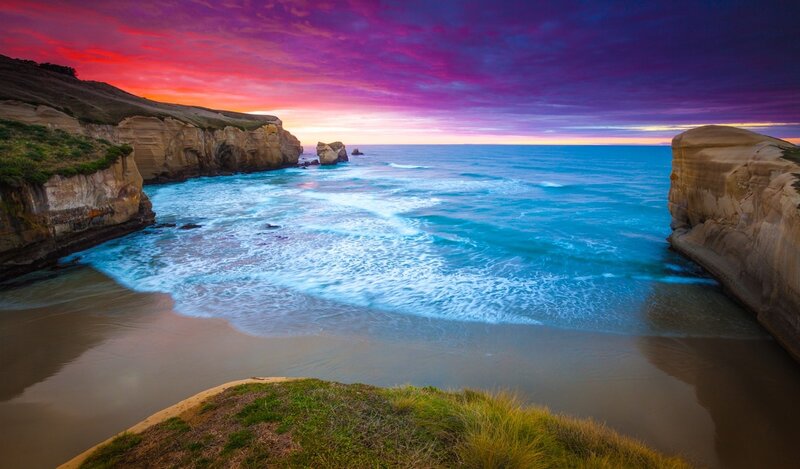Coastal Bay at Sunset — Purple, Dramatic